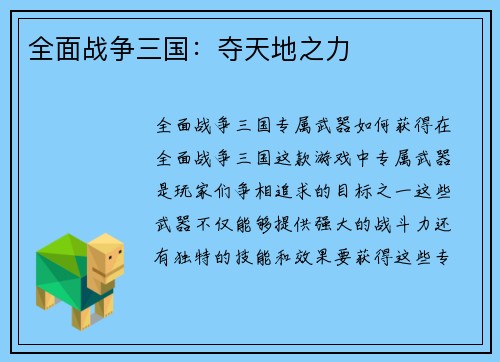 全面战争三国：夺天地之力